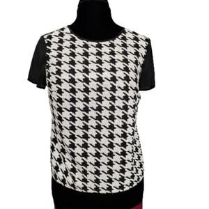 Talbots Black and White Sequin Embellished Houndstooth Short Sleeve Top 4